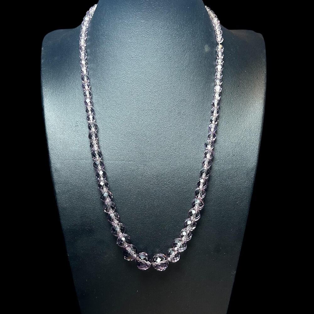 Vintage Lavender Amethyst Glass Necklace 20” Graduated Faceted Beads